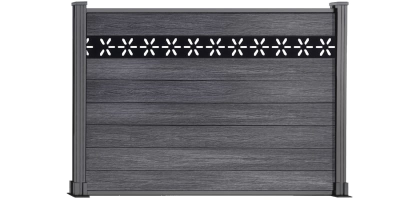 Composite fencing with Rising Sun pattern