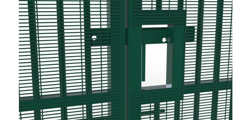 A close up showing the sliding latch on the 2.0m High x 3.0m Wide Double Leaf EnviroProtect Anti-Climb SR1 (A1) LPS 1175 Security Railing Gate 