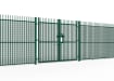 A Green 2.4m High x 3.0m Wide Double Leaf EnviroProtect Anti-Climb SR1 (A1) LPS 1175 Security Gate in a line of railings