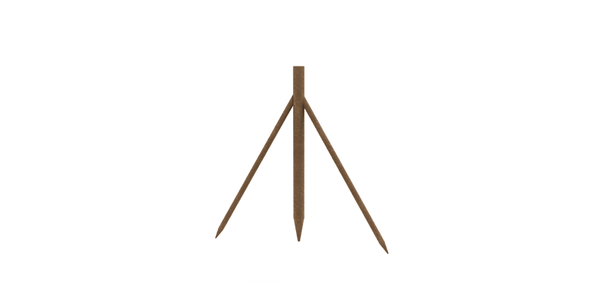 Creosoted intermediate timber posts showing the stakes and supports