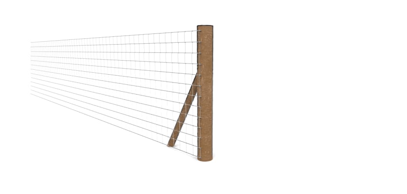 End strained post in a creosoted finish for mesh fencing