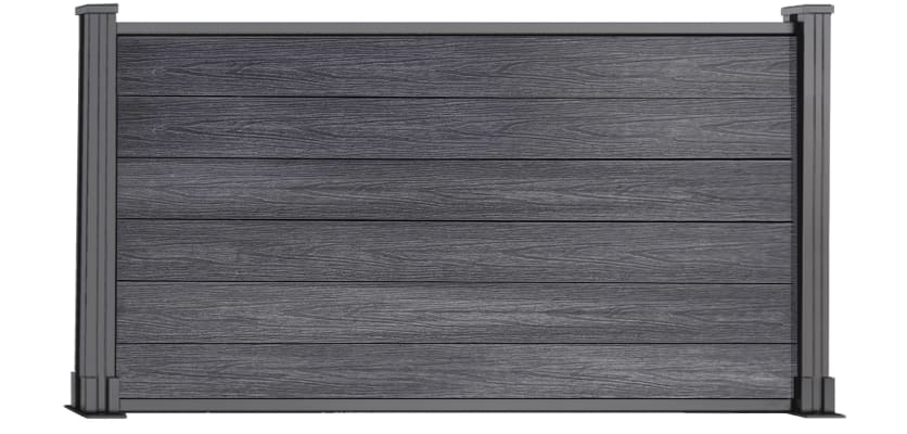 A 0.9m High Bambura Composite Fencing System in Black with Silver Posts