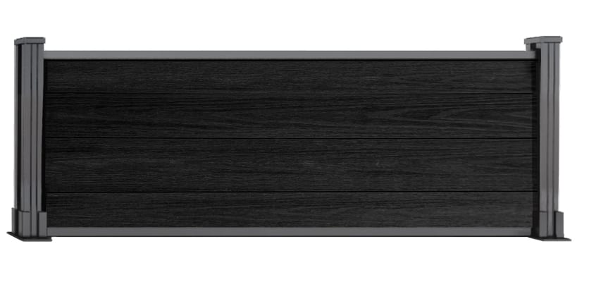 A 0.6m High Bambura Composite Fencing System in Black with Silver Posts