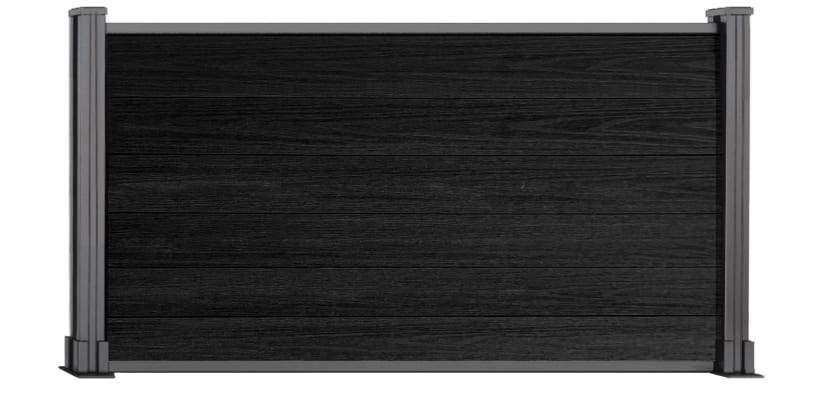 A 0.9m High Bambura Composite Fencing System in Black with Silver Posts