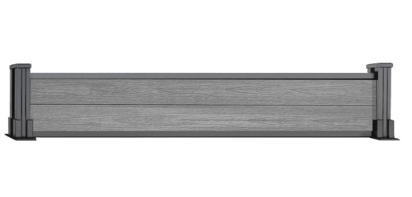 A 0.3m High Bambura Composite Fencing System in Light Grey with Silver Posts