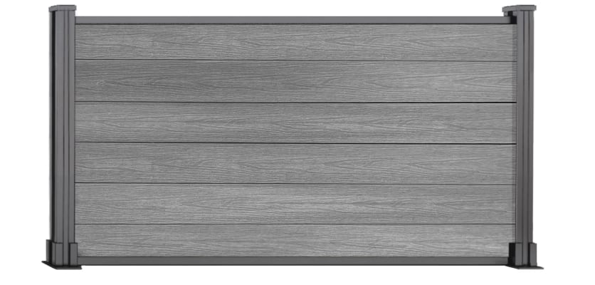 A 0.9m High Bambura Composite Fencing System in Light Grey with Silver Posts