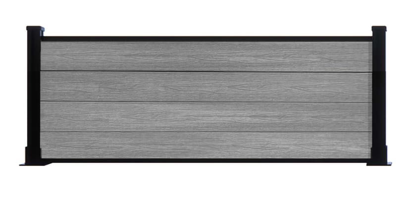 A 0.6m High Bambura Composite Fencing System in Light Grey with Black Posts