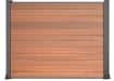 A 1.8m High Bambura Composite Fencing System in Wood Grain Teak with Silver Posts