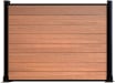 A 1.2m High Bambura Composite Fencing System in Wood Grain Teak with Black Posts