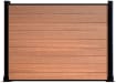A 1.5m High Bambura Composite Fencing System in Wood Grain Teak with Black Posts