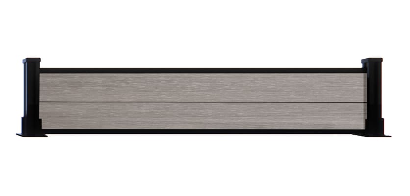 A 0.3m High Bambura Composite Fencing System in Wood Grain Antique Finish with Black Posts