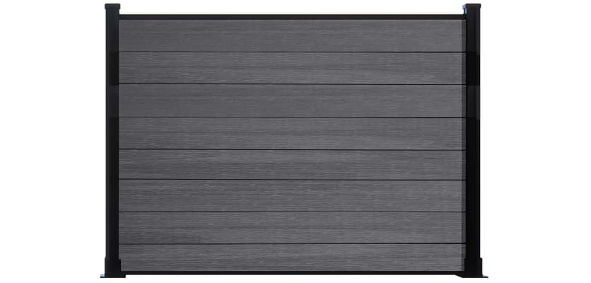 A 1.2m High Bambura Composite Fencing System in Wood Grain Anthracite Grey with Black Posts