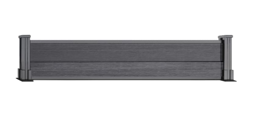 A 0.3m High Bambura Composite Fencing System in Wood Grain Anthracite Grey with Silver Posts