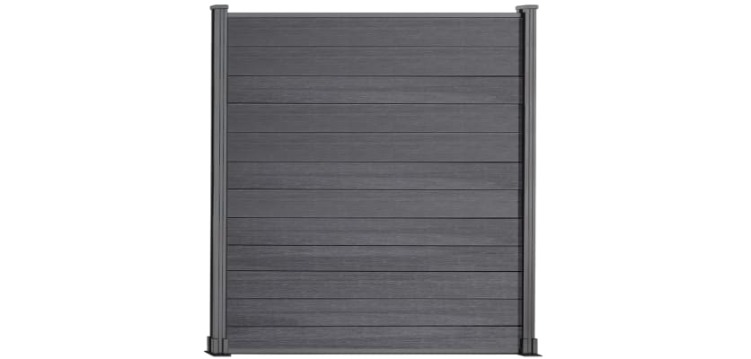 A 1.8m High Bambura Composite Fencing System in Wood Grain Anthracite Grey with Silver Posts