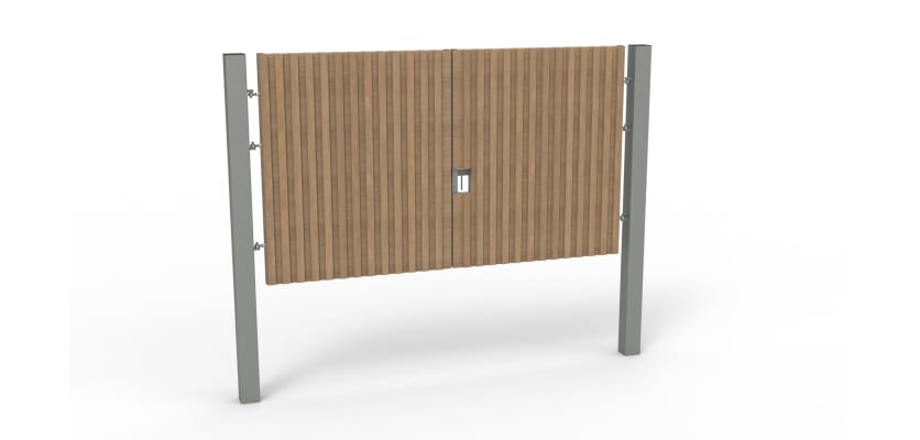 Double leaf gate kit featuring AcoustiGuard® SR1 design, measuring 2.4 meters high and 2.0 meters wide, compliant with LPS 1175 standards.