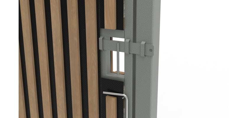 Closeup on the lock on an AcoustiGuard® gate