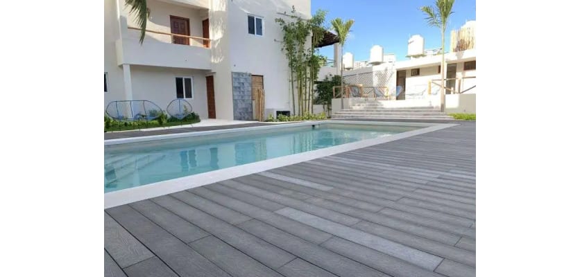 Bambura Composite Wood Decking Installed around a swimming pool