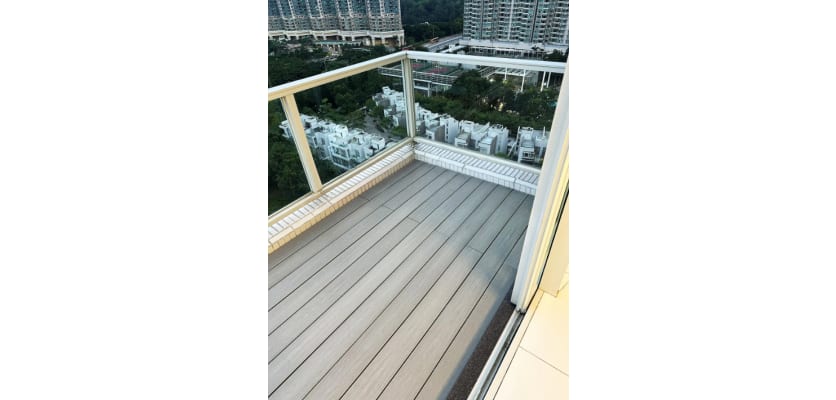 Grey Bambura Wood Composite Decking installed on the Balcony of a Flat