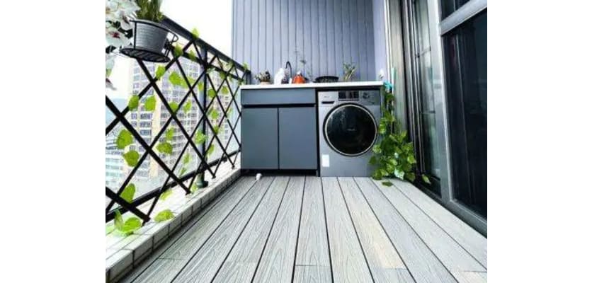 Grey Finish Bambura Wood Composite Decking installed on an apartment Balcony 