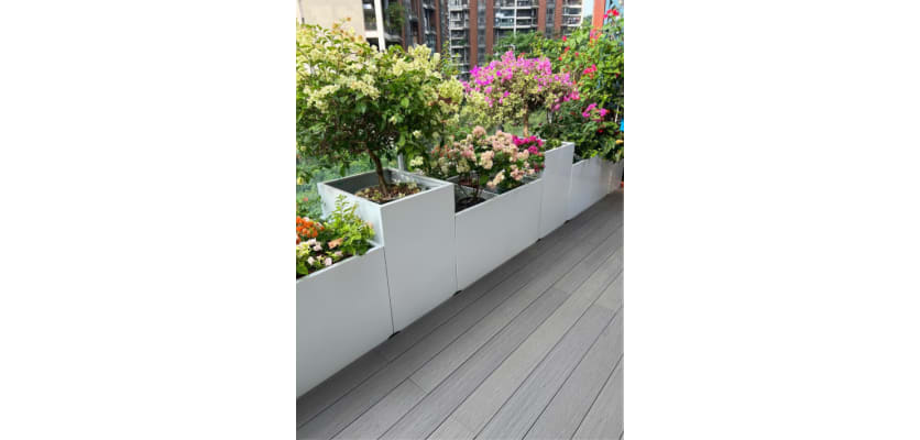 Grey Bambura® Wood Plastic Composite Essential Deck Board showcasing a textured, weather-resistant surface ideal for outdoor decking and patios.