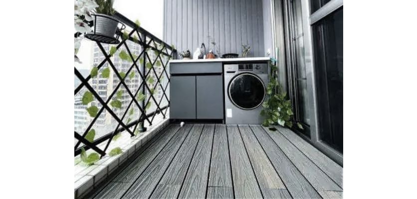 Grey composite deck boards installed on a balcony