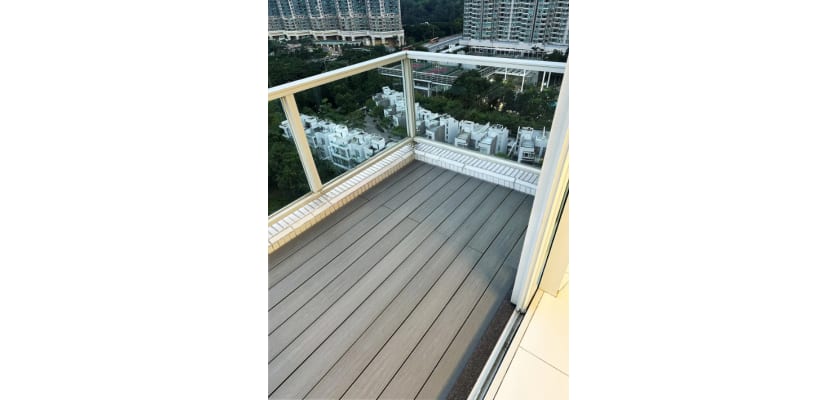 Grey Bambura® Wood Plastic Composite Essential Deck Board installed on balcony 