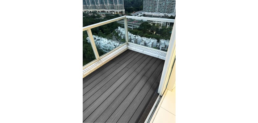 Wood plastic composite decking installed at balcony 