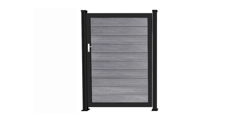 A Bambura Wood Plastic Composite Gate - Embossed Light Grey Finish with Black Frame 