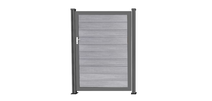 A Bambura Wood Plastic Composite Gate - Embossed Light Grey Finish with Silver Frame 