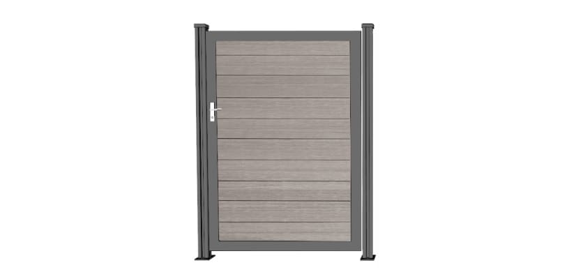 A Bambura Wood Plastic Composite Gate - Wood Grain Antique Finish with Silver Frame 