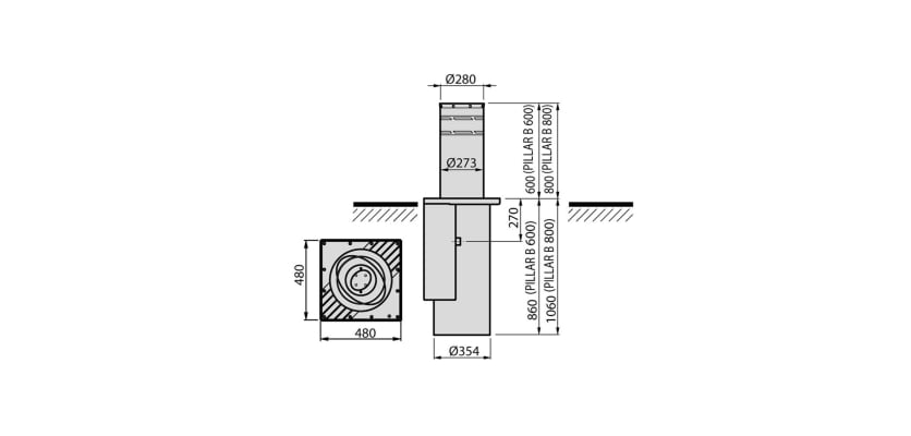 Diagram of BFT Pillar B 600 Hydraulic Automatic Bollard