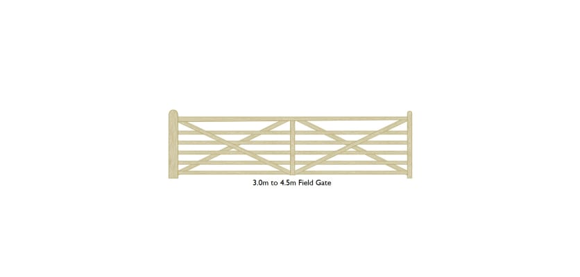 A render of the 1.2m High PAR Softwood Timber Field Gate - 3.0m to 4.5m