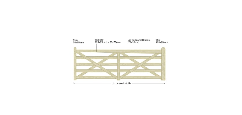 A Technical drawing of the 1.2m High Meranti Hardwood Timber Field Gate