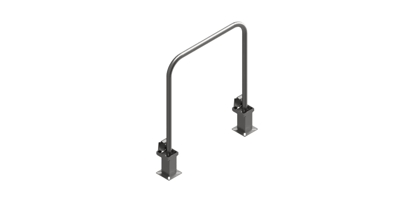 Removable galvanised hooped perimeter barrier, showing the in ground anchors