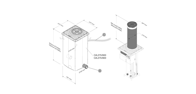 Rise Spartacus 275/600-2 Pair of Hydraulic Automatic Bollards Kit Diagram