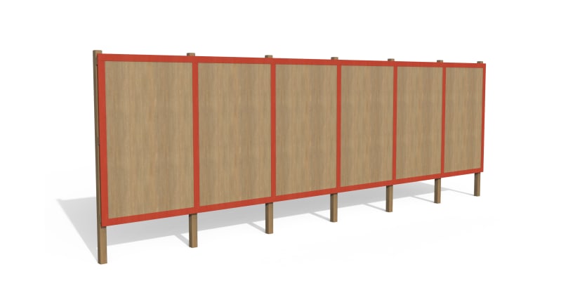Unpainted Timber Hording Panel and Red Infills 