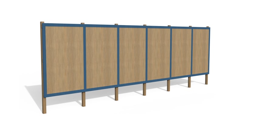 Unpainted Timber Hording Panel and Blue Infills 