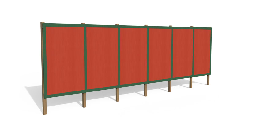 Red Timber Hording Panel and Green Infills 