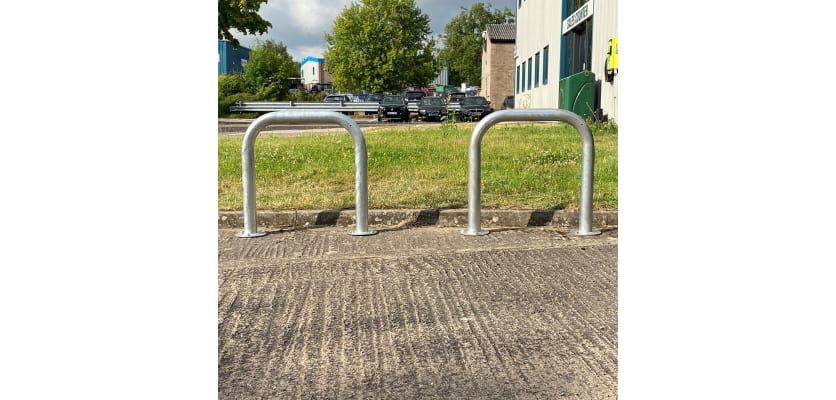 Hooped barriers installed near a commercial property