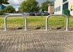 Hooped barriers installed near a commercial property