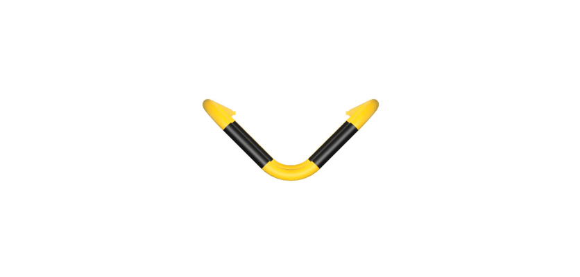 Birdseye view of a black and yellow corner protection barrier