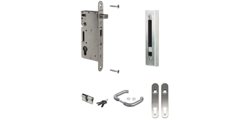 Silver Locinox H-Wood Set Complete Wooden Gate Insert Lock Set