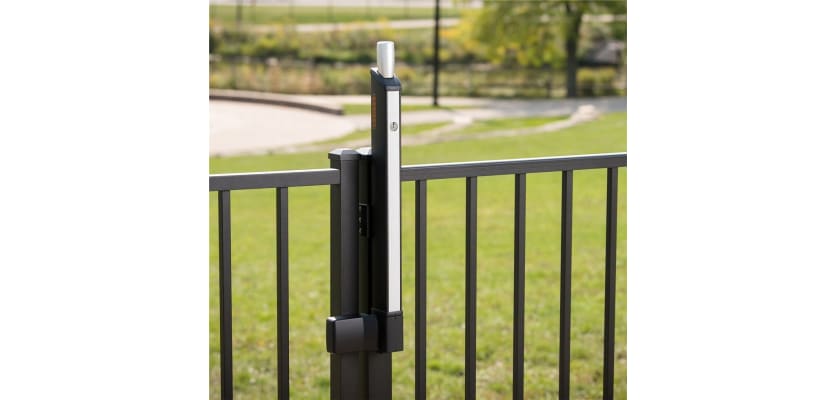 Locinox Fortima-QF Child Safe Magnetic Latch installed on gate installed outdoors