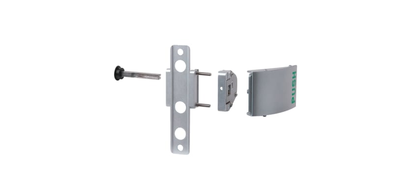 The individual components that make up the Locinox 3006PUSH Aluminium Push Handle Set