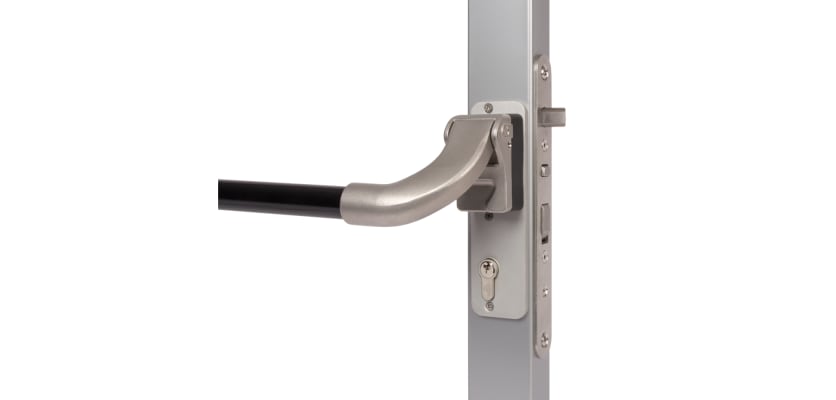 A close up of the Locinox Aluminium Push Bar