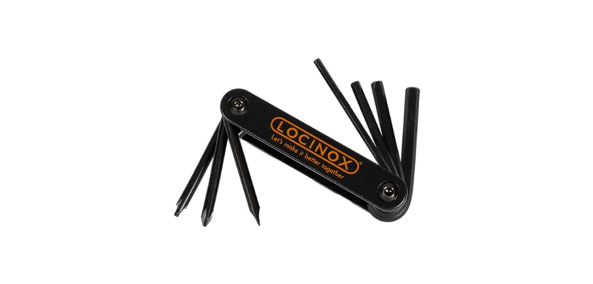 The Locinox Multitool showing the 7 different tools available