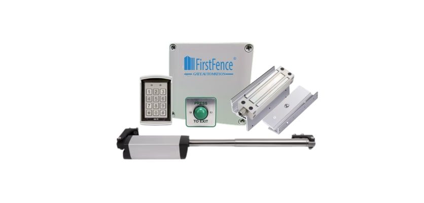 Semi-Auto Pedestrian Gate Kit, showing all the components that come with the kit.