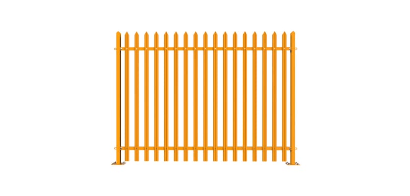 PaliGuard 2.4m Palisade Fence Panel - Single Pointed W Profile Pales - Bolt Down Posts - Yellow