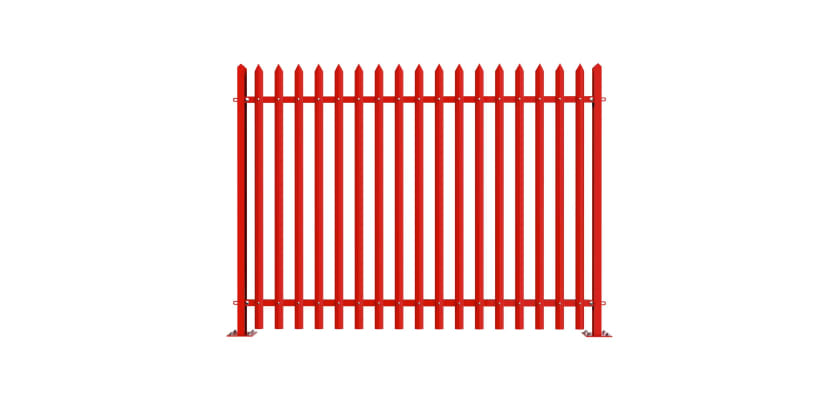 PaliGuard 2.4m Palisade Fence Panel - Single Pointed D Profile Pales - Bolt Down Posts - Red