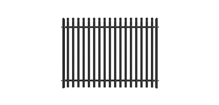 PaliGuard 2.4m Palisade Fence Panel - Round and Notched D Profile Pales - Dig In Posts - Black
